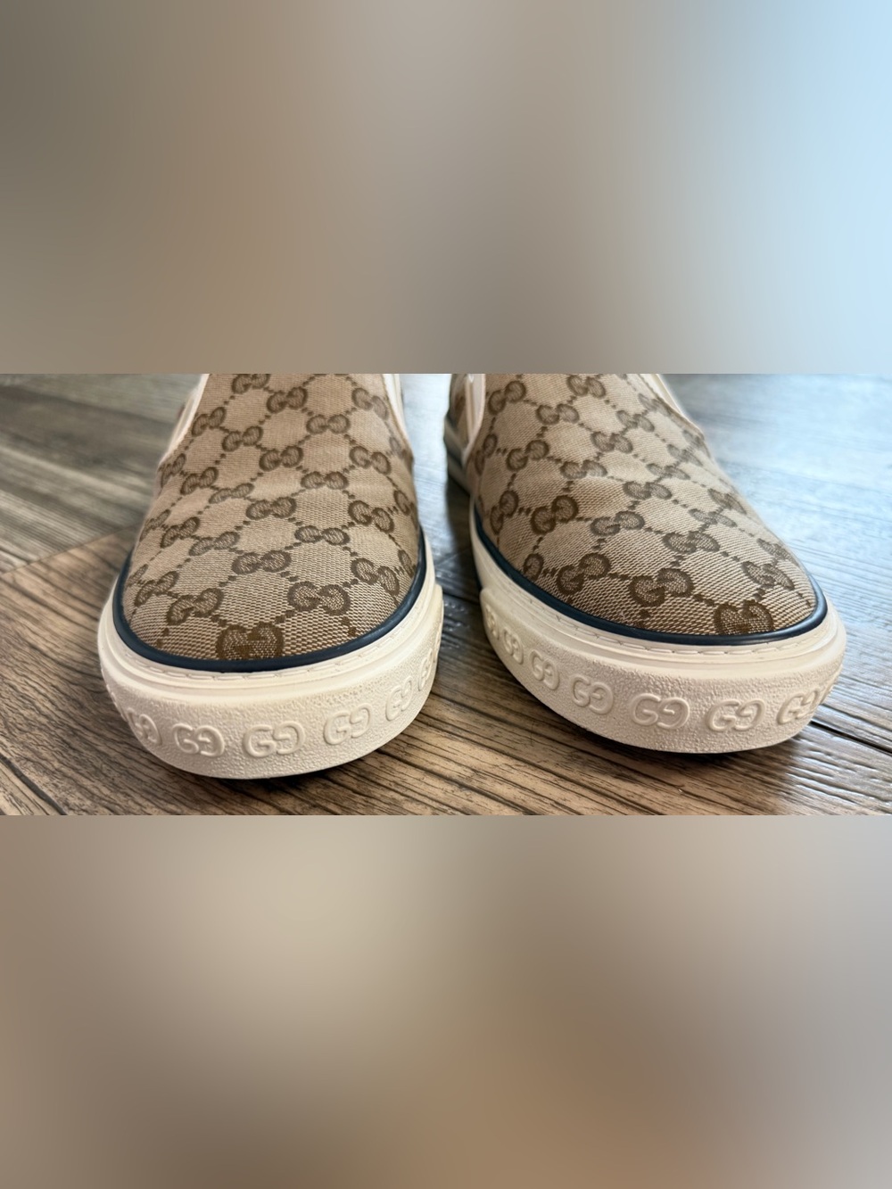 Gucci Beige/Brown GG Canvas Slip-On Sneakers - Picture 3 of 9